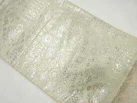 純銀箔　抽象花模様織り出し袋帯（材料）【アンティーク】【中古】【着】 宗sou