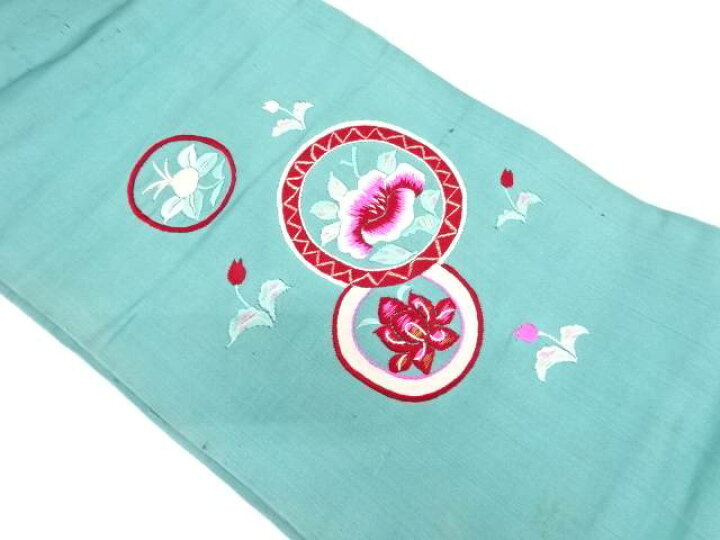 楽天市場】繻子地丸に椿・ザクロ・チューリップ模様刺繍名古屋帯 