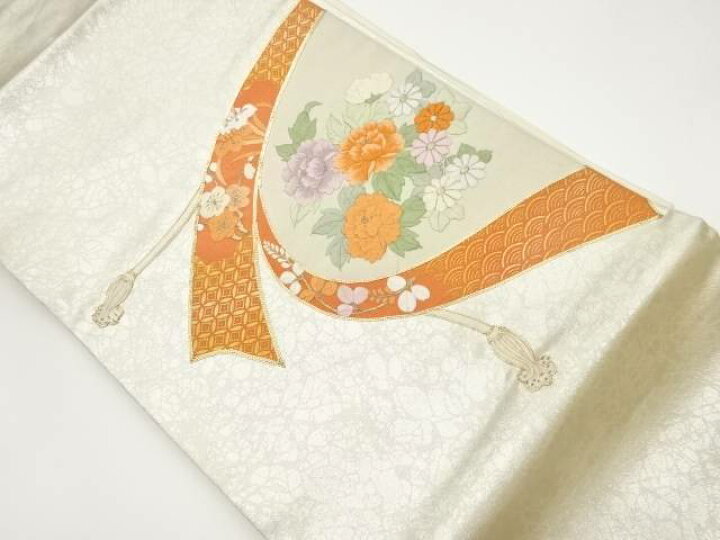 楽天市場】金彩金駒刺繍帯に花々・房模様名古屋帯【中古】【着 