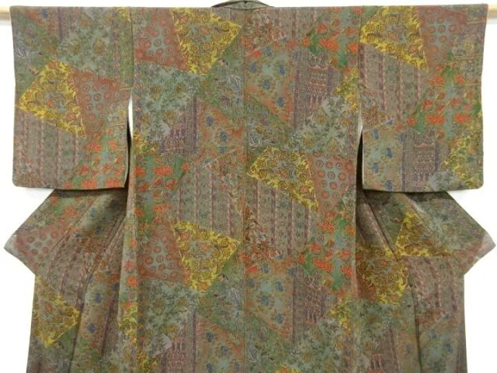 楽天市場】縮緬地 切りばめ風 花更紗模様小紋着物【リサイクル】【中古 