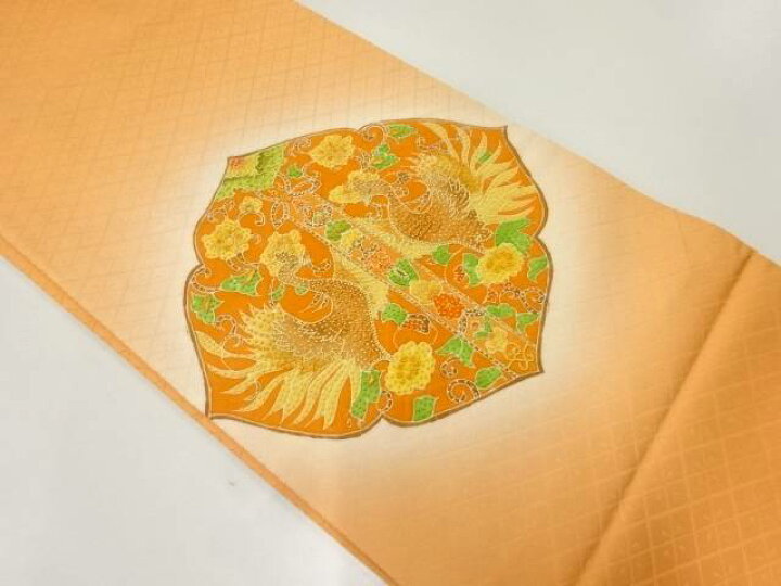 楽天市場】相良刺繍向かい鳥に花唐草模様織出し開き名古屋帯（額縁 
