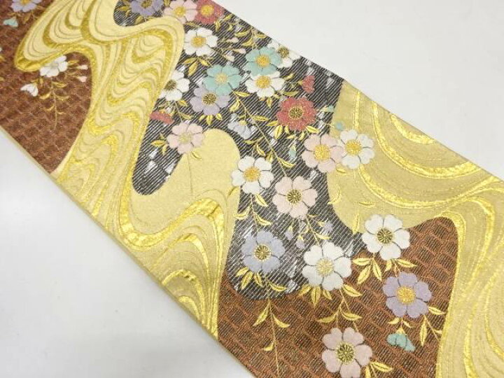 楽天市場】流水に枝垂れ桜模様織出し振袖用全通袋帯【中古】【着】 宗 