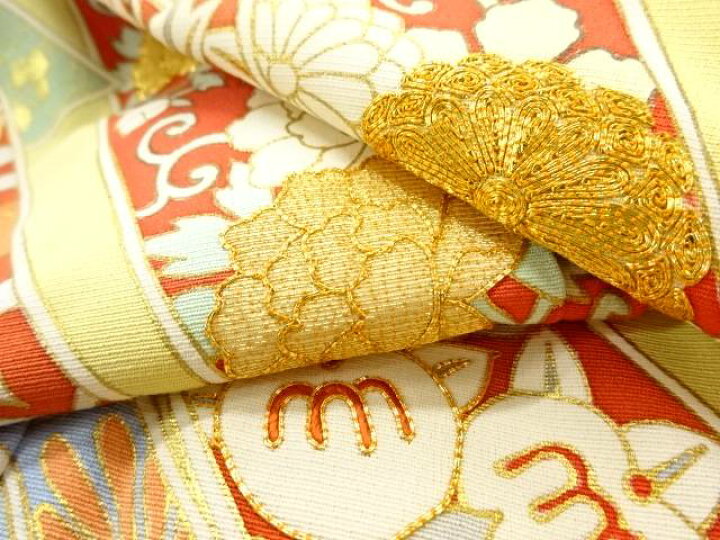 楽天市場】熨斗に花古典柄刺繍三つ紋色留袖(重ね衿付き)【中古】【着 