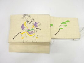 生紬　手描き　武者模様　作り帯【中古】【着】 宗sou