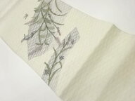 すくい織草花に蜻蛉模様織出し夏用袋帯【中古】【着】 宗sou