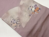 丸に草花模様織出し名古屋帯【中古】【着】 宗sou