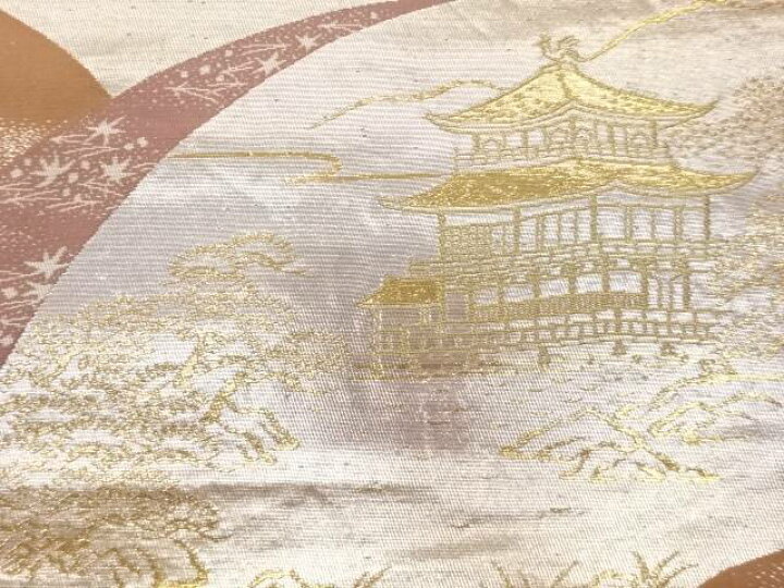 楽天市場】地紙に金閣寺・草木風景模様織出し袋帯【中古】【着】【袋帯 