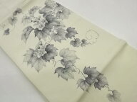塩瀬手描き蔦葉に花模様名古屋帯【中古】【着】【名古屋帯】 宗sou