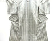 縞織り出し手織り紬単衣着物【中古】【着】【紬・お召し】 宗sou