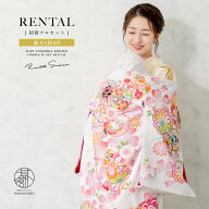 【レンタル】 お宮参り 女の子 レンタル 産着 フルセット 白 ホワイト 桜 鼓 鶴 ポリエステル 掛け着 う…
