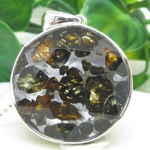 【天然石】パラサイト・セリコ隕石ペンダントトップ。☆隕石☆ケニア☆ヘキサゴン☆sv925☆石鉄隕石☆動画あり☆
