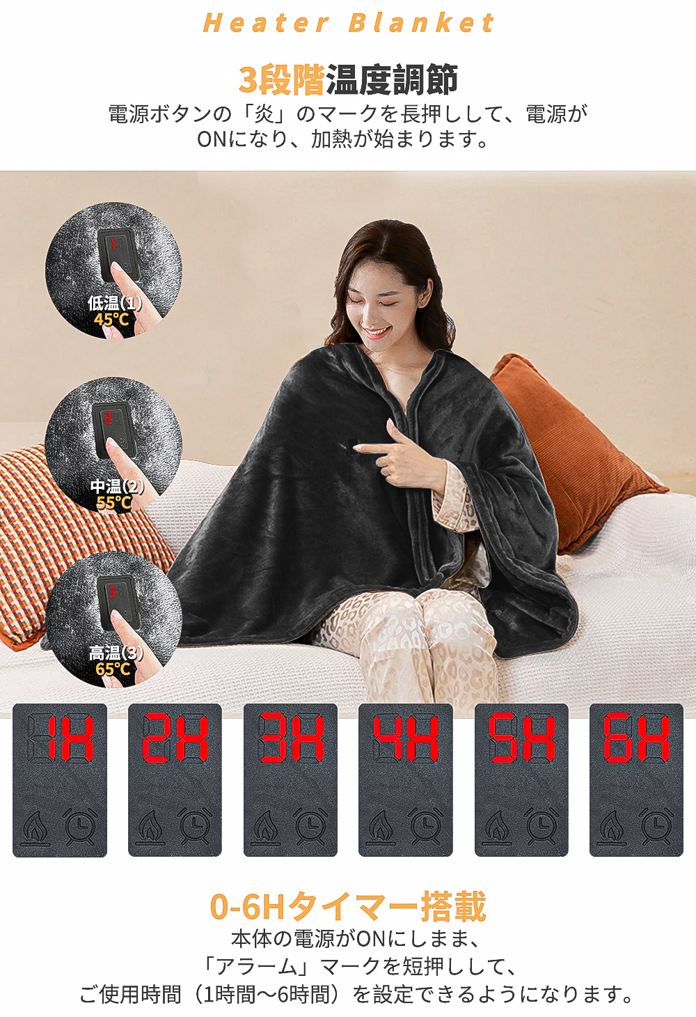 電気毛布 USB電気敷き毛布 掛け敷き兼用 3段階温度調節 - 電気毛布