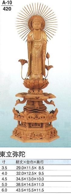 仏壇 本尊 仏像 白檀 ケマン台 3.5寸 100％品質 舟立弥陀 品質は非常に良い 飛天光背 金泥書