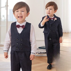 【5と0のつく日限定!1着半額!まとめ買い2枚購入割引クーポン利用で! 】卒業式 スーツ 男の子 5点セット フォーマルスーツ 縦ストライプ 子供フォーマル 正統派スーツ 入学式 子供フォー