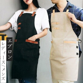 【お買い物マラソン限定！1着半額！まとめ買い2枚購入割引クーポン利用で！ 】エプロン レディース メンズ 割烹着 作業用 ショート デニム 首かけ ポケット付き シンプル 家事 前掛け 男女兼用 おしゃれ カフェ ユニフォーム 花屋