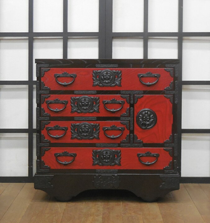 楽天市場】岩谷堂箪笥 牡丹赤黒車箪笥 即納品 【在庫品 即納】【送料 