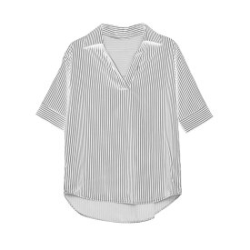 ブラウス レディース スキッパーシャツ ストライプ 秋 冬 秋冬 シャツ 白 黒 ストライプシャツ ブラウスシャツ チュニック 大人 ストライプ柄 通勤 五分袖 半袖 トップス ブラック ホワイト ピンク 20代 30代 40代 ママ 母 OL