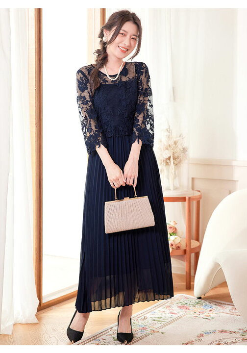 楽天市場】パーティードレス レディース 春 夏 春夏 紺 結婚式 ドレス  
