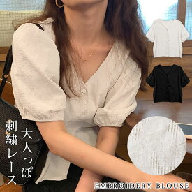 【2,682円！クーポン利用で】 ブラウス レディース 秋 冬 秋冬 黒 シャツ ブラウスシャツ 5分袖 半袖 無地 きれいめ ゆったり Vネック パフスリーブ 体型カバー トップス 半袖シャツ ブラック ベージュ 無地 オフィス カジュアル