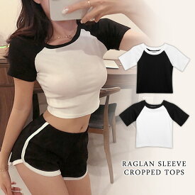 Tシャツ レディース 秋 冬 秋冬 白 黒 カットソー ラグラン トップス ラグランTシャツ クロップド丈 きれいめ 半袖 ショート丈トップス ストレッチ ブラック 半袖tシャツ 大人 tシャツ カジュアル 20代 30代 40代 50代 ママ 母 OL