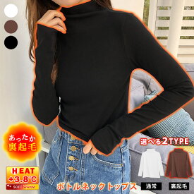 【1,386円！クーポン利用で】 裏起毛 カットソー レディース 秋 冬 秋冬 黒 白 トップス 長袖 あったか ボトルネック ハイネック 裏起毛チュニック インナー 無地 裏起毛トップス 温活 暖かいインナー 防寒 裏フリース ブラック ホワイト 暖かい