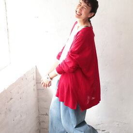 お尻の隠れる、どこにもない、ふつうのカーデ M/L/LL/3L/4Lサイズ レディース/ニットカーディガン/羽織り/Vネック/長袖/ミドル丈/半端丈/ハイゲージ/リネン混/麻混/トップス