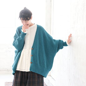 はなまるカーディガン M/L/LL/3L/4L/5Lサイズ レディース/ニットカーディガン/羽織り/Vネック/長袖/ドルマン袖/ウール混/毛混/トップス