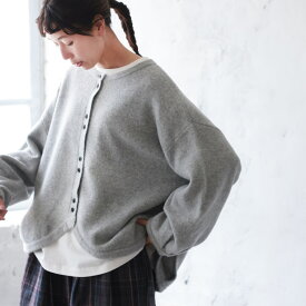 はちみつ堂 ふたごボタンのカーディガン M/L/LL/3L/4L/5Lサイズ レディース/ニットカーディガン/長袖/クルーネック/ウール混/毛混/トップス