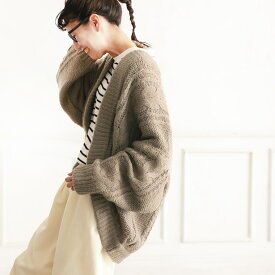 O.W.N ほっこり、たぷんとカーディガン M/L/LL/3L/4L/5Lサイズ レディース/ニットカーディガン/羽織り/ボレロ/長袖/ドルマンスリーブ/ローゲージ/ケーブル編み/トップス
