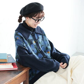 ［me］ 私の印象派なカーディガン M/L/LL/3L/4L/5Lサイズ レディース/ニットカーディガン/羽織り/長袖/花柄/トップス/クリスマス/プレゼント/ギフト/贈り物