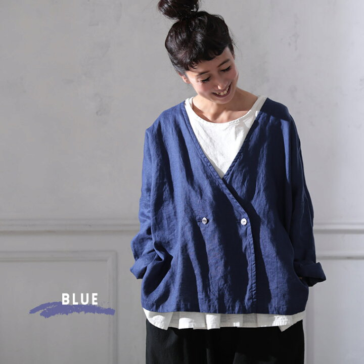 楽天市場 はみ出すためのリネンの羽織り M L Ll 3l 4lサイズ レディース ジャケット ノーカラー ショート丈 長袖 麻 トップス Soulberry