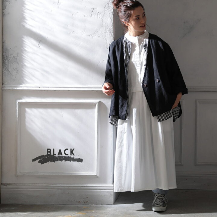 楽天市場 はみ出すためのリネンの羽織り M L Ll 3l 4lサイズ レディース ジャケット ノーカラー ショート丈 長袖 麻 トップス Soulberry