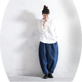 デニムでつくった、まるカッコ()パンツ。 M/L/LL/3L/4Lサイズ レディース/ジーンズ/ワイドパンツ/バルーンパンツ/サーカスパンツ/コクーン/ロング/綿/コットン/ボトムス