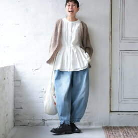 店長がつくったデニムもぽわんと9分丈ワイドパンツ M/L/LL/3L/4L/5Lサイズ レディース/デニムパンツ/ジーンズ/コクーンパンツ/クロップドパンツ/綿/コットン/ボトムス