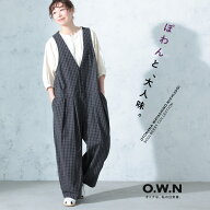 【今なら半額！】O.W.N ギンガムチェックのサロペット M/L/LL/3L/4L/5Lサイズ レディース/オールインワン…