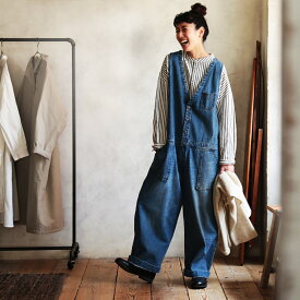 店長のデニムなサロペット M/L/LL/3L/4Lサイズ レディース/オーバーオール/オールインワン/つなぎ/デニム/ジーンズ/綿/コットン/ボトムス