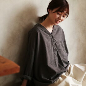 ツバメガレージ ざっくり着ちゃうプルオーバー M/L/LL/3L/4Lサイズ レディース/シャツ/ブラウス/Vネック/ヘンリーネック/長袖/トップス