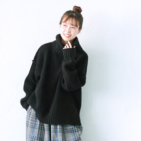 うずもるネックなニット M/L/LL/3L/4Lサイズ レディース/セーター/タートルネック/ハイネック/長袖/ローゲージ/トップス