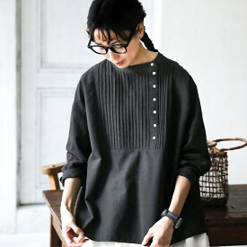 はちみつ堂 さらっと、おめかしブラウス M/L/LL/3L/4Lサイズ レディース/シャツ/プルオーバー/長袖/ノーカラー/バンドカラー/麻混/リネン混/トップス/クリスマス/プレゼント/ギフト/贈り物