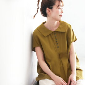 O.W.N 涼、かわいいブラウス M/L/LL/3L/4L/5Lサイズ レディース/シャツ/プルオーバー/ビッグカラー/スクエアカラー/半袖/フレンチスリーブ/綿/コットン/トップス