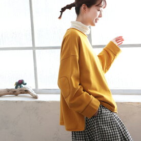 はちみつ堂 肘ステッチのプルオーバー M/L/LL/3L/4L/5Lサイズ レディース/スウェット/スエット/裏毛/長袖/クルーネック/肘パッチ/トップス