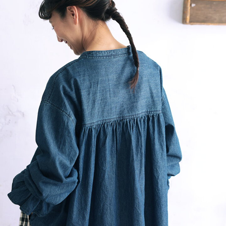 楽天市場】ふくろうと月 デニムなフリル袖のブラウス M/L/LL/3L/4L/5L 