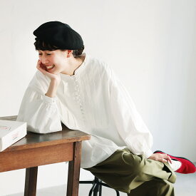 ［me］ 私のくるみ釦ブラウス M/L/LL/3L/4L/5Lサイズ レディース/シャツ/プルオーバー/長袖/バルーンスリーブ/パフスリーブ/ノーカラー/バンドカラー/綿/コットン/トップス