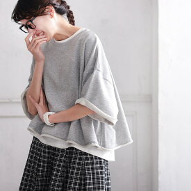 O.W.N 夏するスウェット M/L/LL/3L/4L/5Lサイズ レディース/プルオーバー/五分袖/5分袖/半袖/クルーネック/ショート丈/トップス