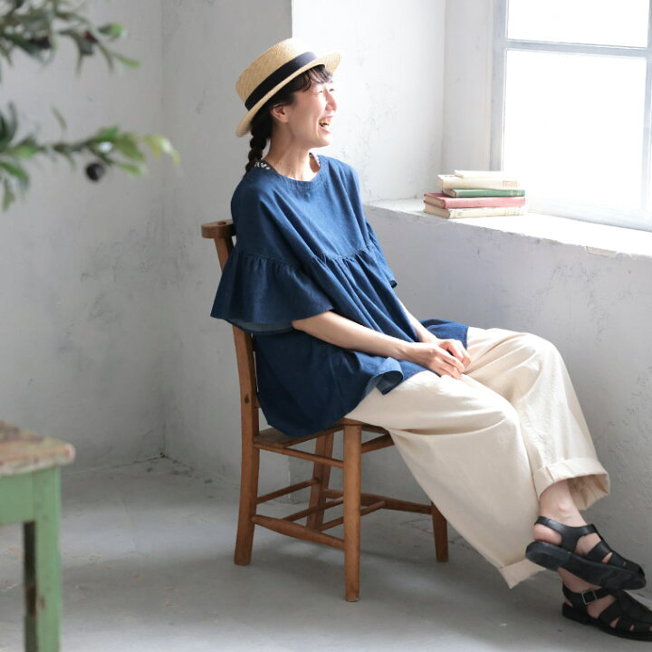 楽天市場】あしたのふく デニム気分なフリルブラウス M/L/LL/3L/4L 