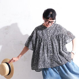 RaKMACKA(レックマッカ) 北欧の森ブラウス M/L/LL/3L/4L/5Lサイズ レディース/シャツ/半袖/五分袖/5分袖/花柄/草花柄/綿/コットン/トップス/母の日/プレゼント/ギフト/贈り物