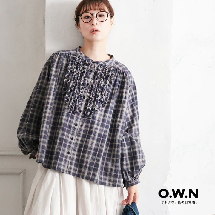 楽天市場】O.W.N チェックなフリルブラウス M/L/LL/3L/4L/5Lサイズ 