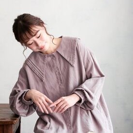 ブリードの森 三角パイのブラウス M/L/LL/3L/4L/5Lサイズ レディース/シャツ/長袖/パフスリーブ/セーラー襟/ビッグカラー/麻混/リネン混/トップス