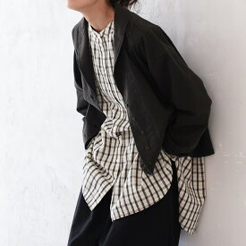 黒に合わせたい、チェックのシャツ。 M/L/LL/3L/4Lサイズ レディース/ブラウス/長袖/ロング/ノーカラー/バンドカラー/麻混/リネン混/トップス/クリスマス/プレゼント/ギフト/贈り物