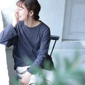 秋もお世話になっちゃう、夏の長袖ボーダーカットソー M/L/LL/3L/4L/5Lサイズ レディース/ロンT/Tシャツ/クルーネック/シアー/ゆったり/トップス